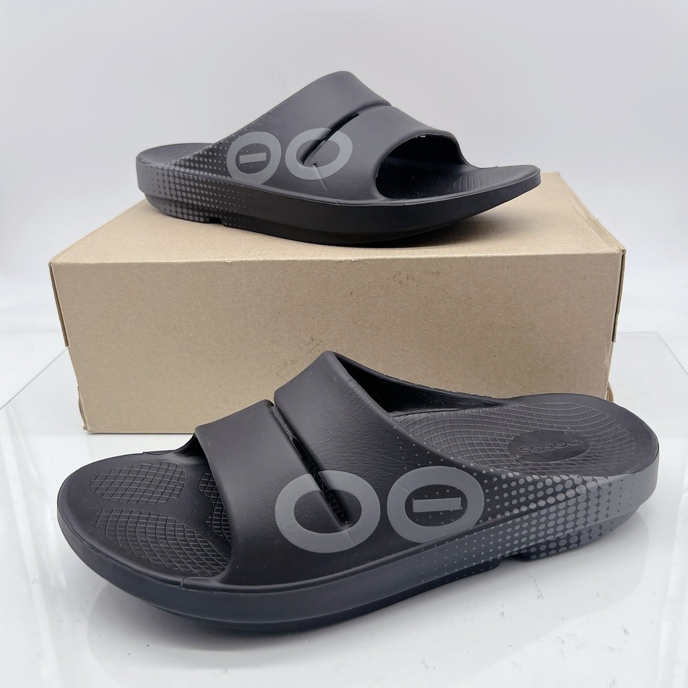 Oofos Ooahh Unisex Slide Sandals Flip Flops Matrix Black Mens U.S. 12